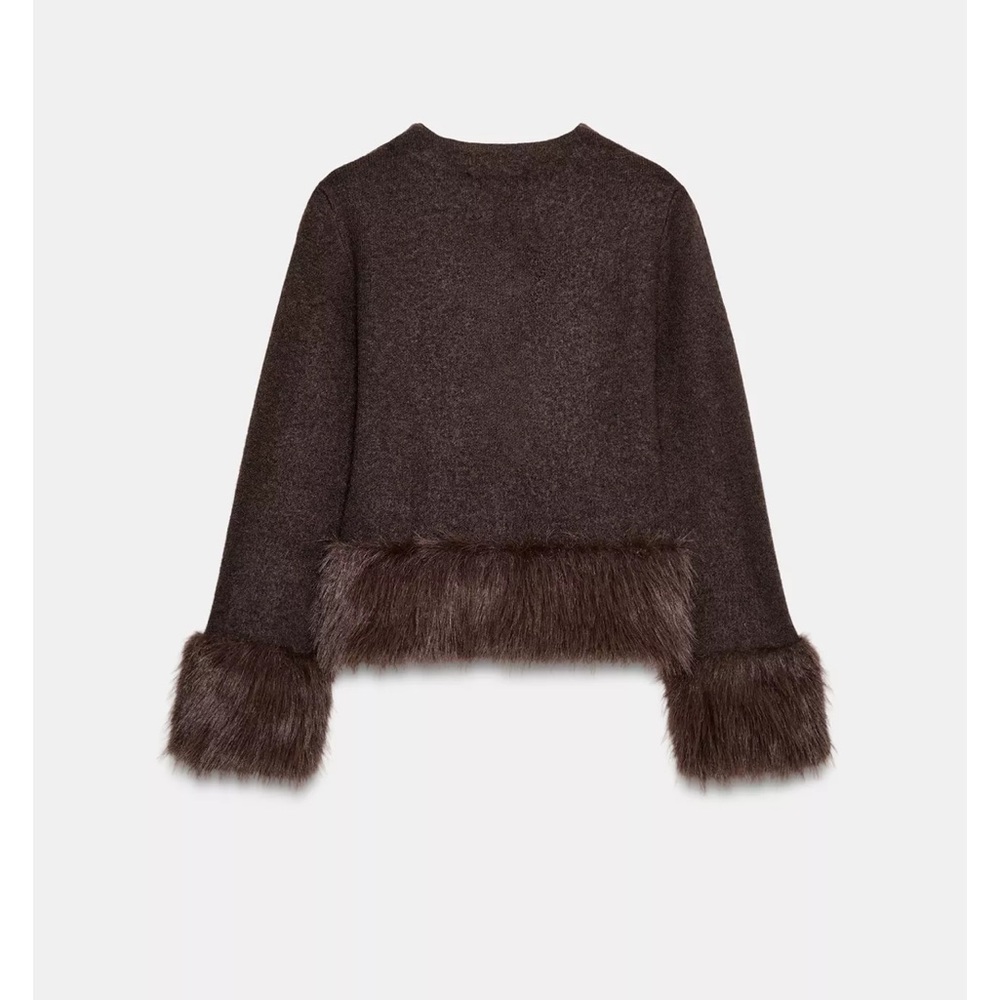 Zara FAUX FUR TRIM KNIT CARDIGAN - Picture 5 of 7
